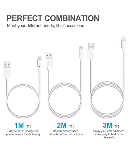 Lot 3 Cables USB Lightning Chargeur Blanc pour Apple iPhone 5 / 5S / 6 / 6S  / 6 PLUS / 6S PLUS / 7 / 7 PLUS / 8 / 8