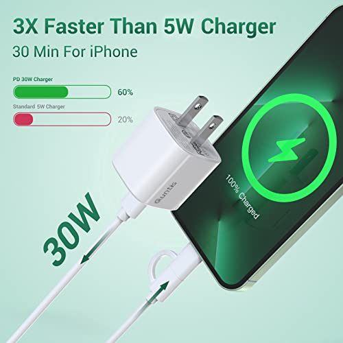 30W 2 in 1 USB C Lightning Cable with Wall Charger